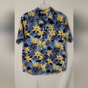 Hurley Blue & Yellow Button Down Shirt Size L